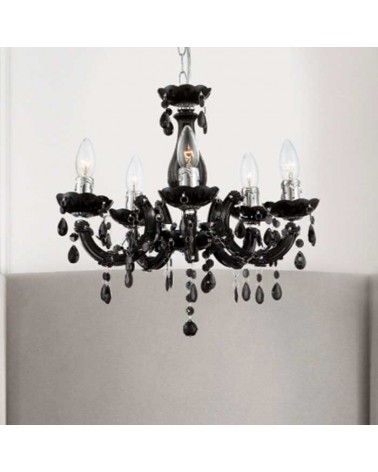 Lámpara araña negra 44cms 5x40w E14 en acrílico con luces LED