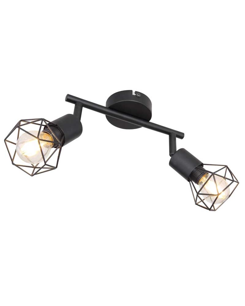 Regleta de techo vintage industrial con 2 focos oscilantes acabado portalamparas negro y base negra mate 2xE14 40W