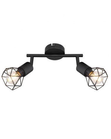 Regleta de techo vintage industrial con 2 focos oscilantes acabado portalamparas negro y base negra mate 2xE14 40W