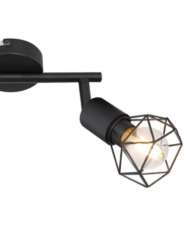 Regleta de techo vintage industrial con 2 focos oscilantes acabado portalamparas negro y base negra mate 2xE14 40W
