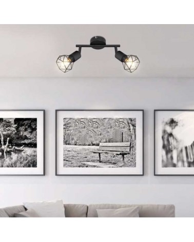 Regleta de techo vintage industrial con 2 focos oscilantes acabado portalamparas negro y base negra mate 2xE14 40W