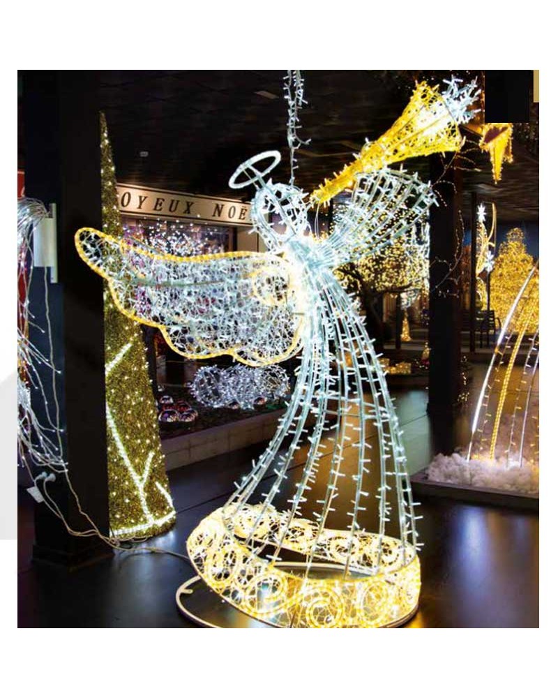 Figura Navideña Ángel 3D con trompeta luz cálida y blanca 2,50 metros de alto con PVC net apto para exterior 24V