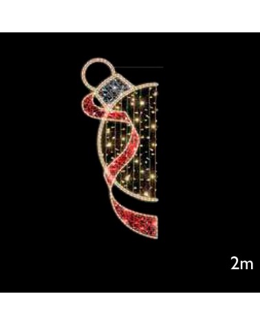 Luminous Christmas figure with a ball and vertical red ribbon for street lamps, 200 cm, with warm flashing and steady lights.