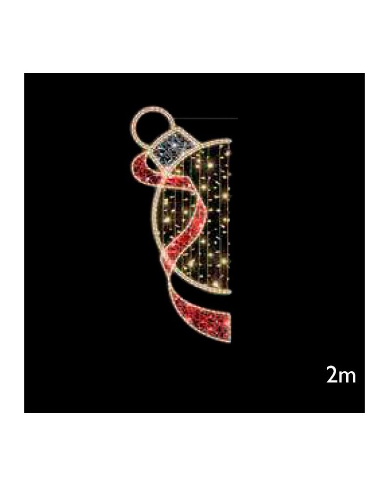 Figura navideña luminosa bola y cinta roja vertical para farolas 200cm luces intermitentes y fijas cálidas