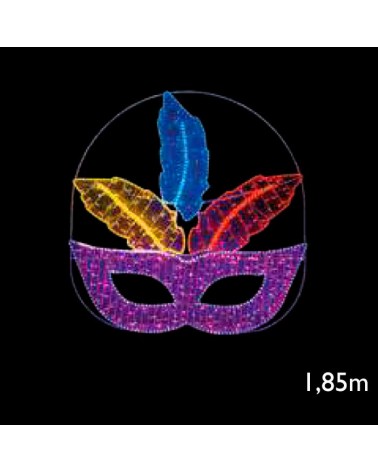 Figura máscara carnaval luminosa con plumas en colores 185cm luces fijas