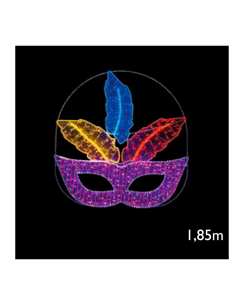 Figura máscara carnaval luminosa con plumas en colores 185cm luces fijas