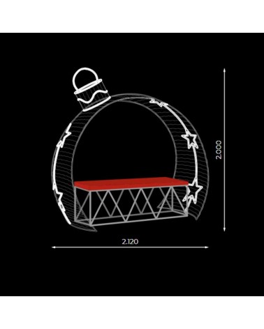 Arco forma bola con estrellas luz fria Photocall con banco flashing 3D 2 metros alto 125W LED y tapiz PVC IP65 baja tensión 24V