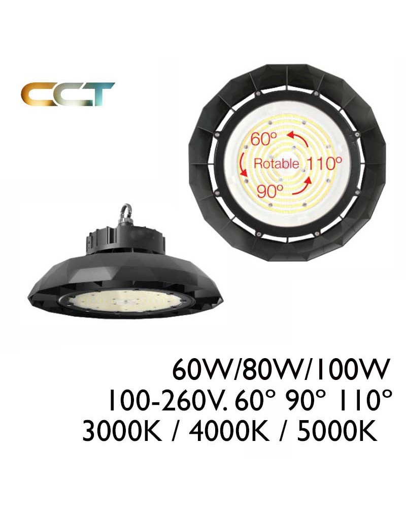 Campana industrial UFO LENS LED SWITCH 60W/80W/100W 100-260V. 60º 90º 110º 3.000K/4.000K/5.000K