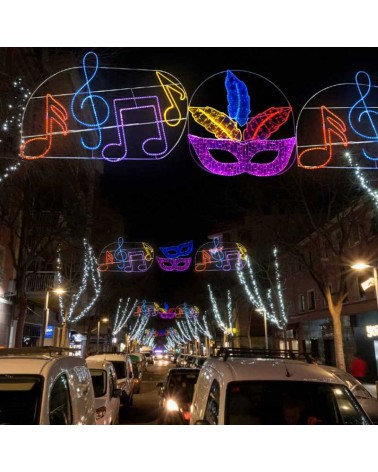 Figura máscara carnaval luminosa con plumas en colores 185cm luces fijas