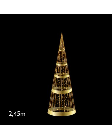 Cono dorado luces navidad con aros dorados de 2,45 metros LEDs luz calida efecto flash IP65 baja tensión 24V 36W