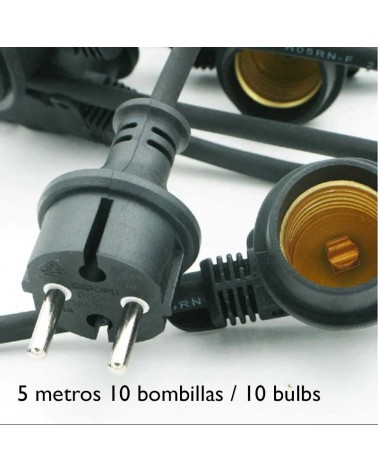 Guirnalda 5 metros con 10 portalámparas E27 apto para exteriores IP44