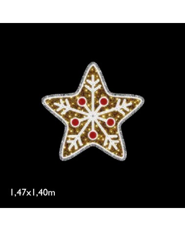 Estrella galleta 140x147cms copo de nieve y puntos rojos