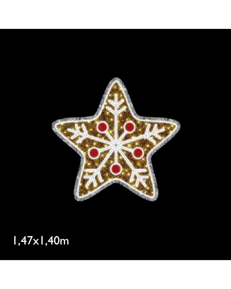 Estrella galleta 140x147cms copo de nieve y puntos rojos