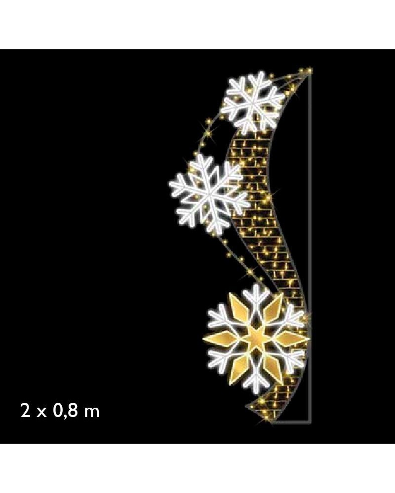 Figura luminosa para calles y farolas de 200cm con 3 copos de nieve y estela luz intermitente fria y cálida