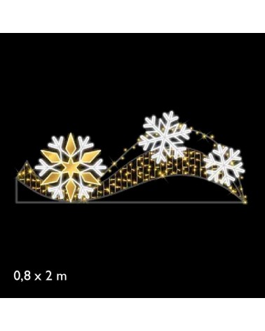 Figura luminosa para calles y farolas de 200cm con 3 copos de nieve y estela luz intermitente fria y cálida