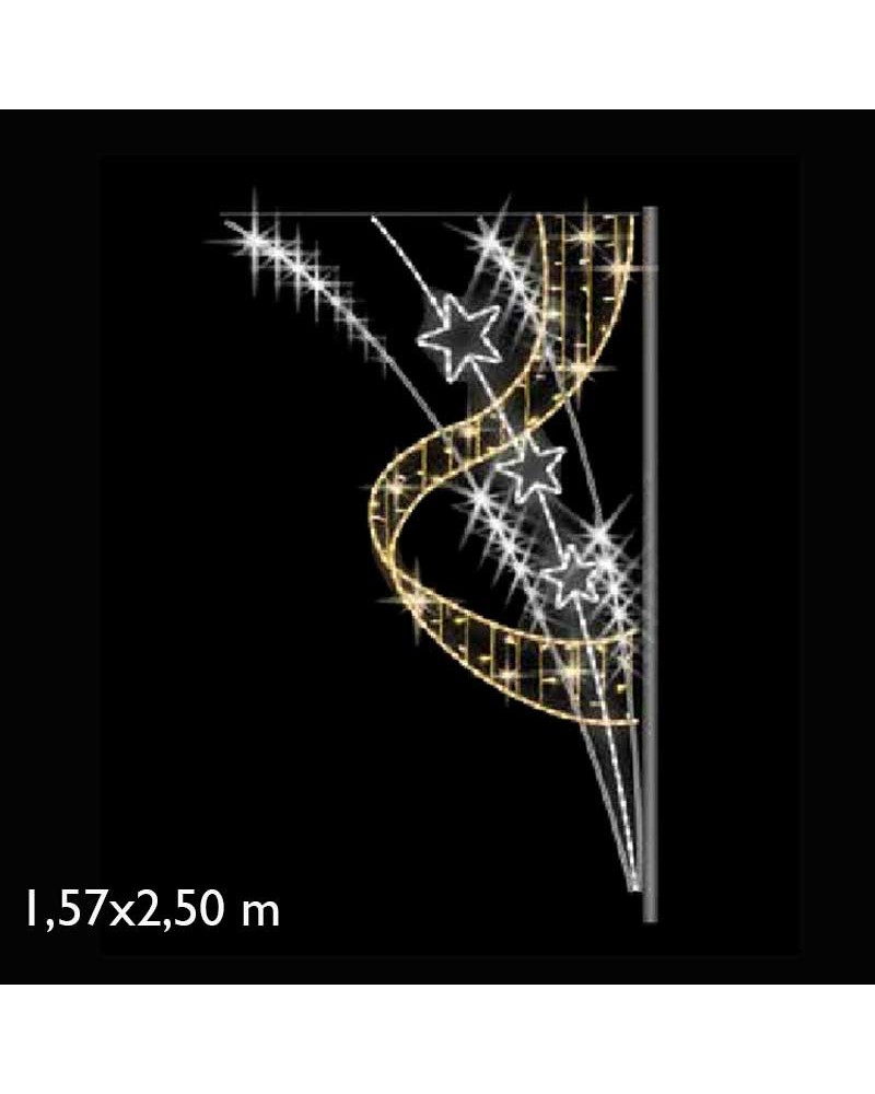 Figura luminosa para calles y farolas de 250cm con 3 estrellas, 100W luz Movimiento fria y luces cálidas