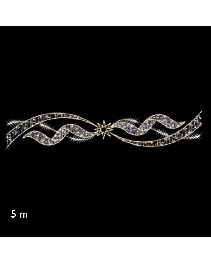 Figura luminosa para calles 5m con estrella central y cintas laterales luz movimiento fria y luces cálidas