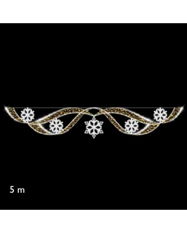 Figura luminosa para calles 5m con 5 copos de nieve y cintas laterales luz movimiento fria y luces cálidas