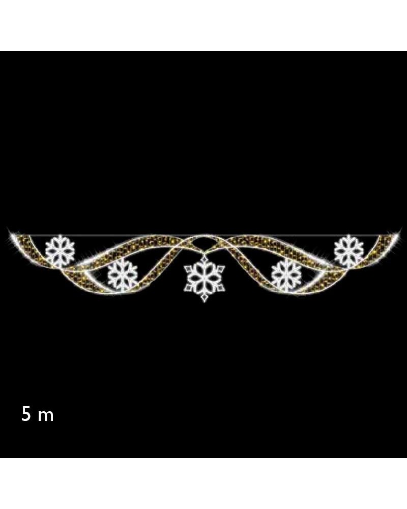 Figura luminosa para calles 5m con 5 copos de nieve y cintas laterales luz movimiento fria y luces cálidas