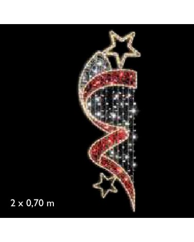 Figura luminosa para calles y farolas de 200cm con 2 estrellas en luz cálida, estela roja luz intermitente luces frías