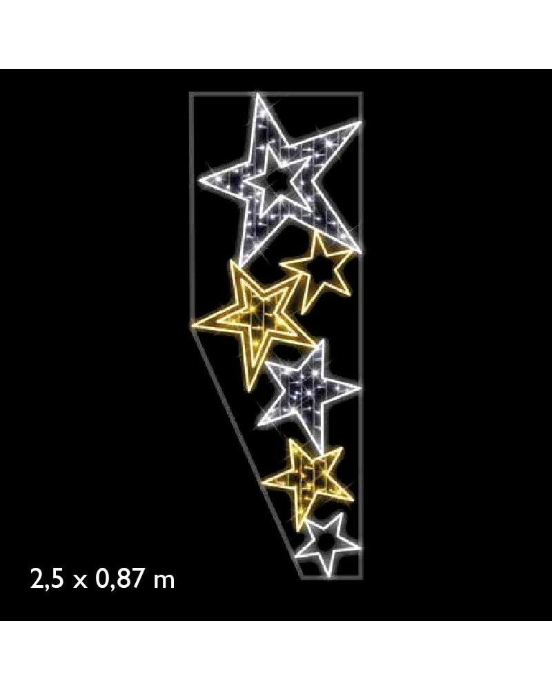Figura luminosa para calles y farolas de 250cm con 3 estrellas frías y 3 cálidas