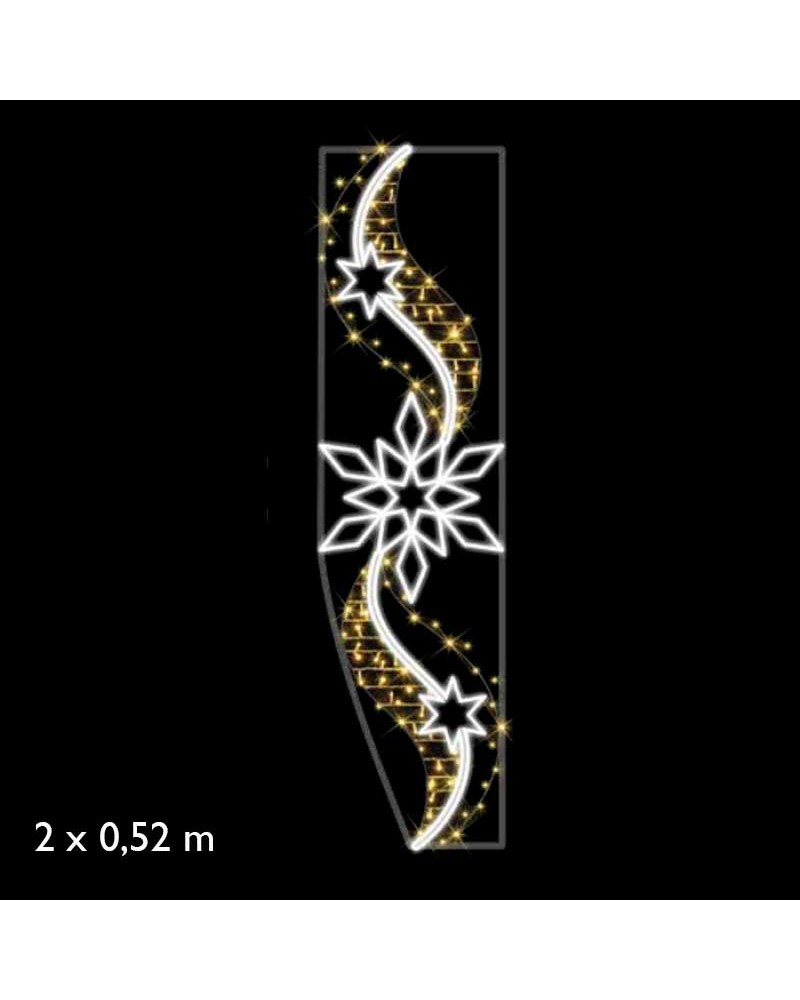Figura luminosa para calles y farolas de 200cm con 2 estrellas, estela en S y estrella central luz fría