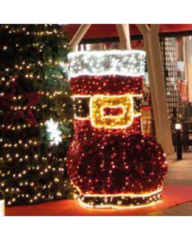 Bota Papá Noel selfie 1,20x2,5x2 metros LED y tapiz de colores IP65 baja tensión 24V