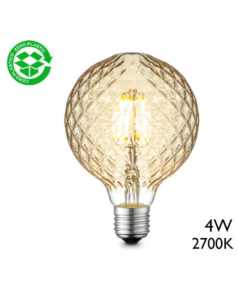 Decorative vintage bulb 9.5cm amber fluted globe LED filament E27 380Lm 2700º K