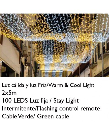 10m cold and warm garland, WW/CW bicolor, dimmable, dark green cable, 100 LEDs, connectable, IP65, suitable for outdoor use