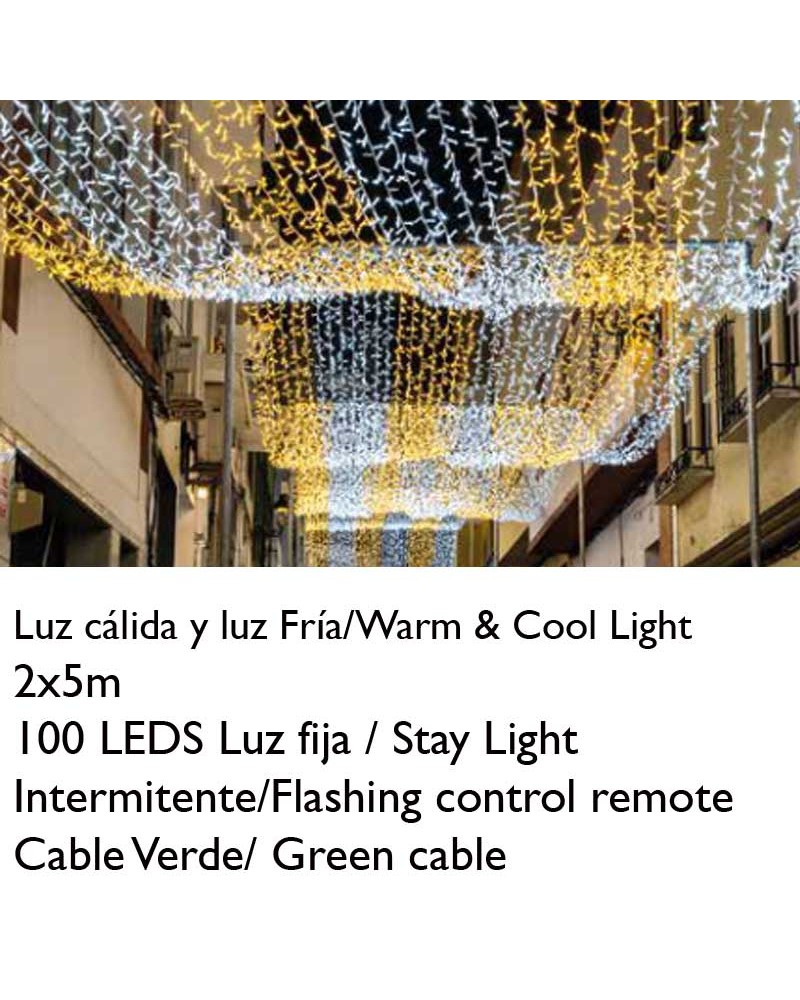 Guirnalda 10m fria y calida a vez WW/CW bicolor regulable cable verde oscuro 100 LEDs empalmable IP65 apta para exterior