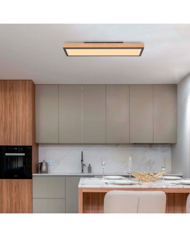 Plafón LED techo 60x15cm de metal, acrílico y madera acabado negro, opal