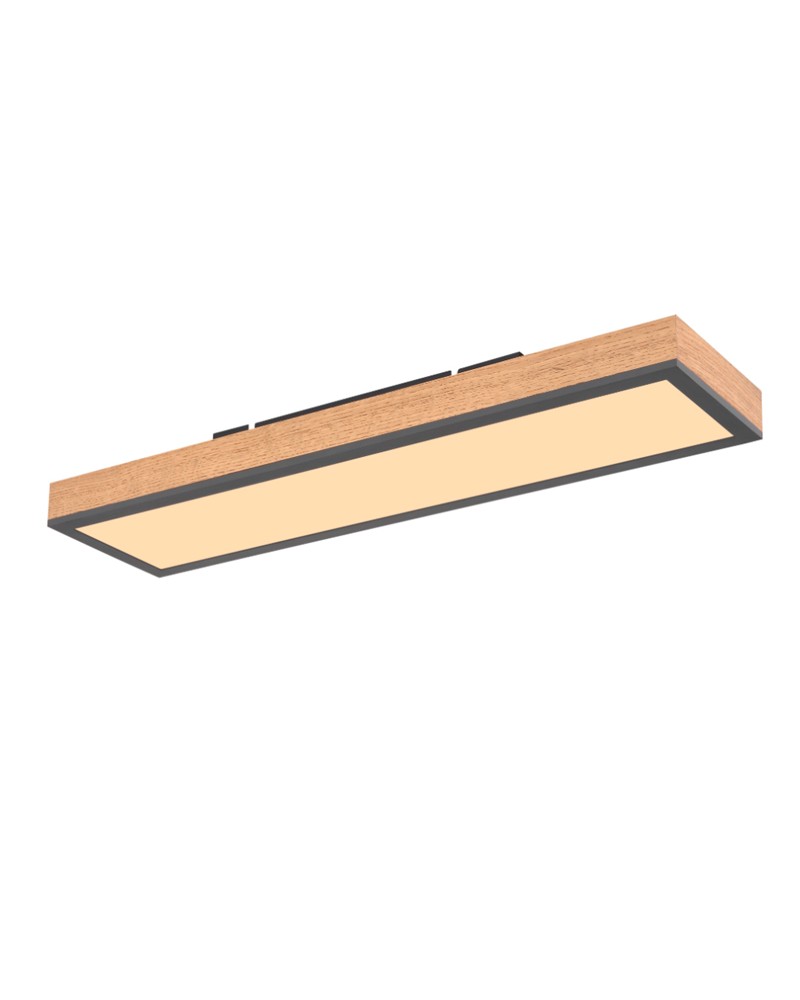 Plafón LED techo 60x15cm de metal, acrílico y madera acabado negro, opal