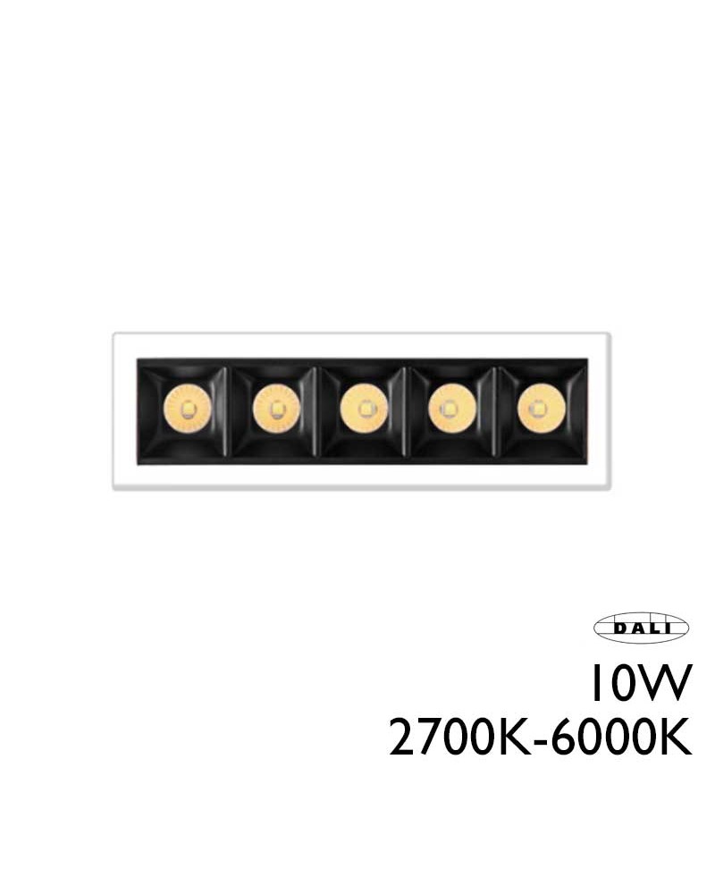 Linear LED Recessed Downlight 10W 30º 5 spotlights DALI Adjustable Light 2700K-6000K
