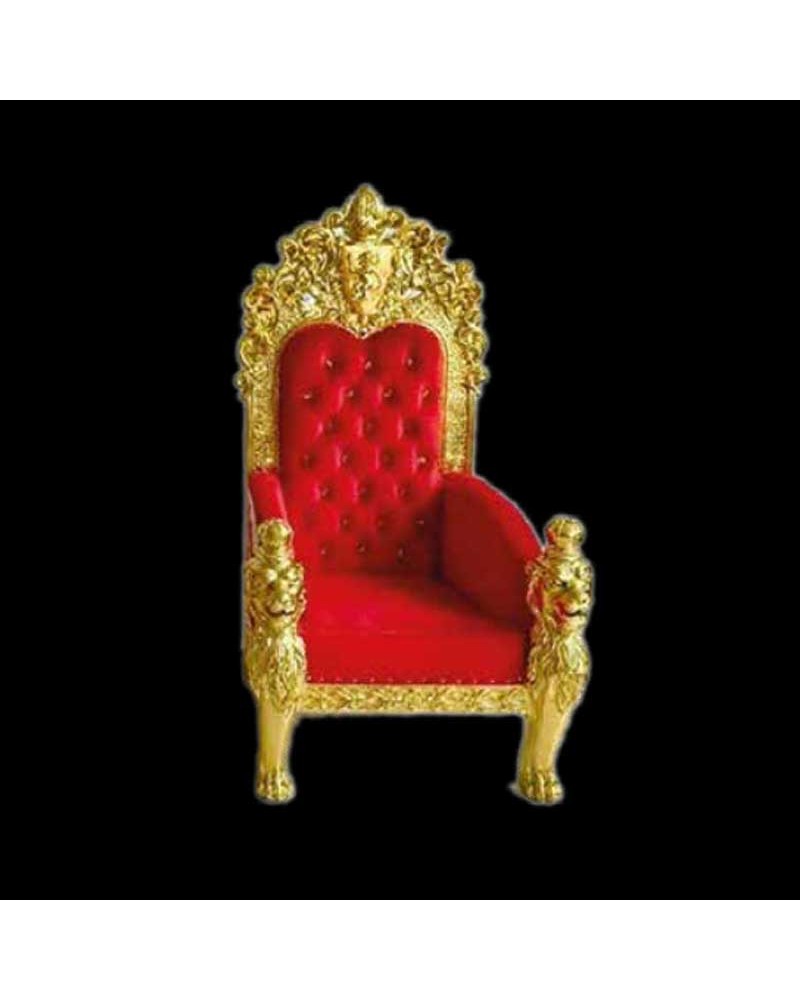 Trono real dorado con tela roja para exterior en fibra de vidrio