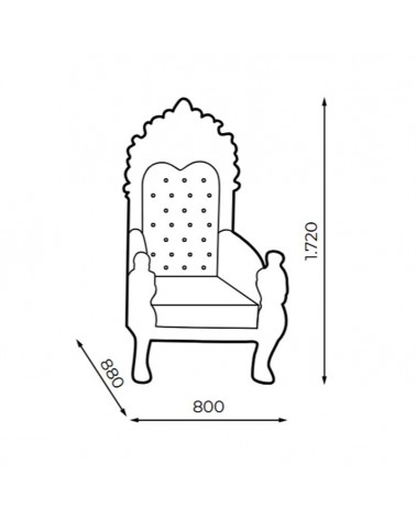Golden royal throne with red fabric for outdoor use in fiberglass