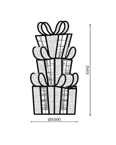 Figura Navideña torre de regalos luz cálida, blanco y rojo 6,64 metros con tapiz apto para exterior 24V
