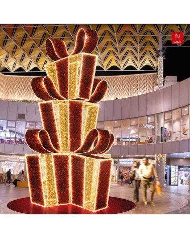 Figura Navideña torre de regalos luz cálida, blanco y rojo 6,64 metros con tapiz apto para exterior 24V