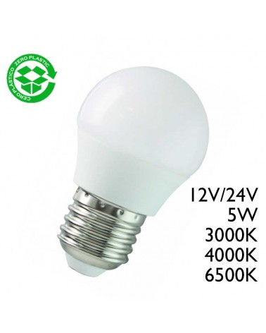 Bombilla LED esférica clara 5W 12/24V E27 3000ºK 4000ºk 6500ºK