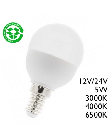 Bombilla LED esférica clara 5W 12/24V E14 3000ºK 4000ºk 6500ºK