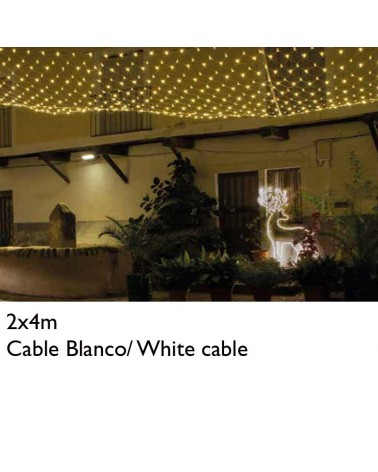 Red 2X4m luz cálida incandescente cable negro con 648 luces IP44