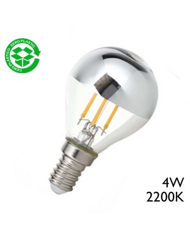 Bombilla Esférica 45 mm. Cúpula Espejo gris filamentos LED E14 4W 2200K 400Lm.