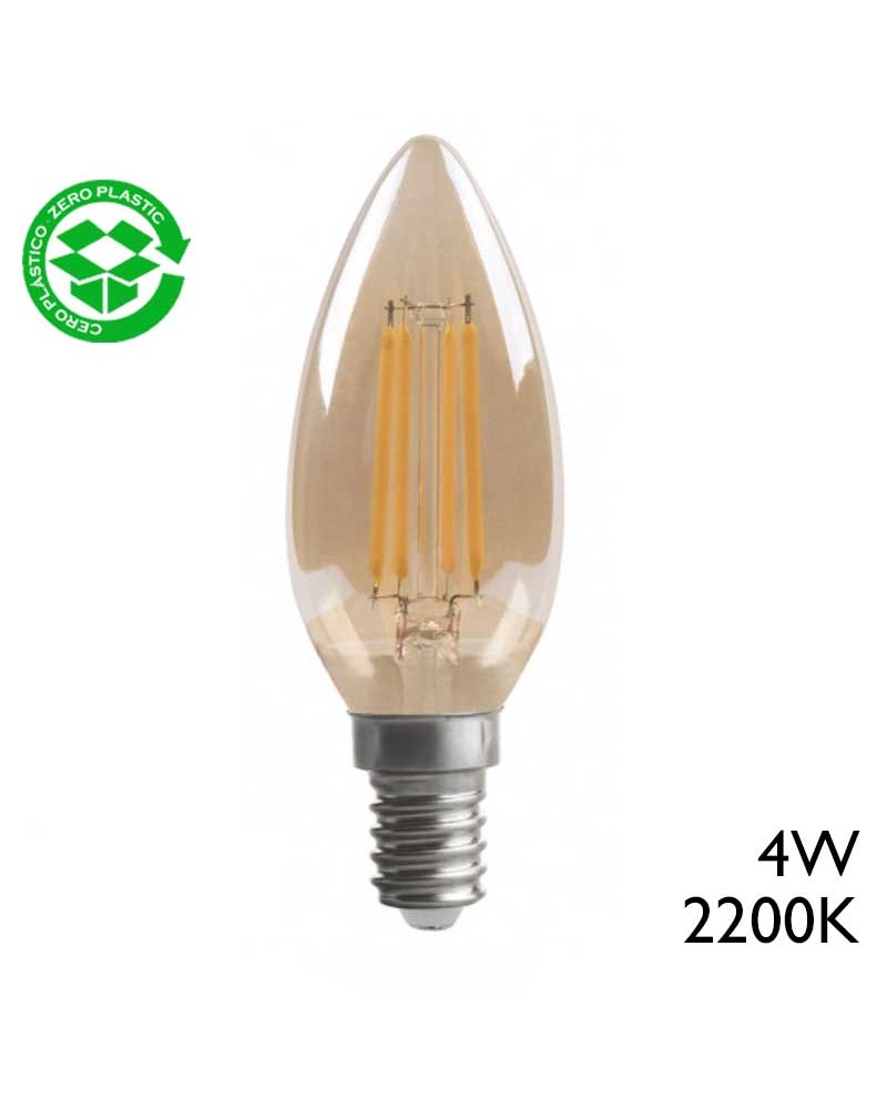 LED amber candle bulb filament E14 4W 2200K