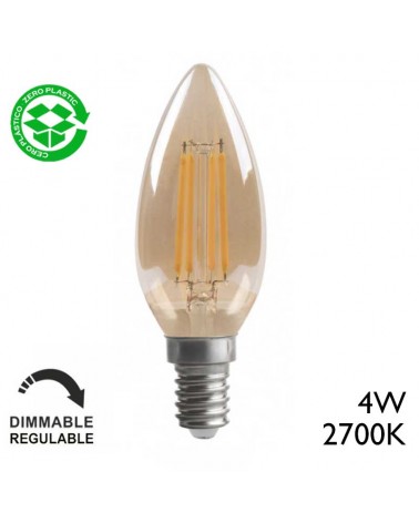 LED amber candle bulb filament dimmable E14 6W 2700K