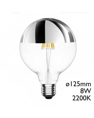 Globe Bulb 125 mm Silver Mirror Dome LED filaments E27 8W 2200K