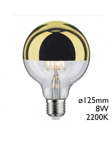 Globe Bulb 125 mm Golden Mirror Dome LED filaments E27 8W 2200K