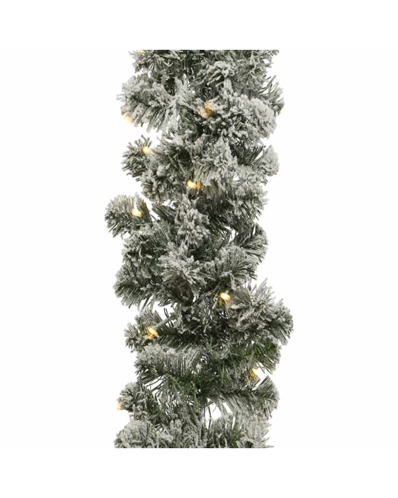 Snowy pine branch garland with 50 flashing warm white LEDs, 270 x 20 cm