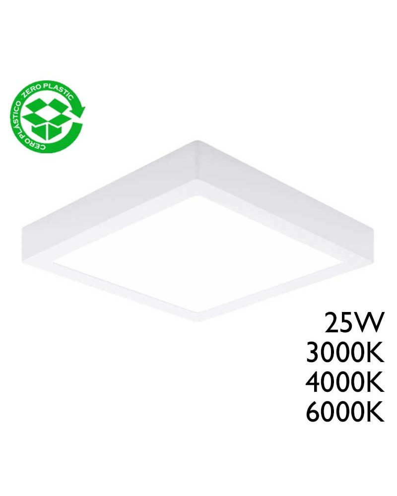 Downlight superficie plafón cuadrado LED 25W CCT 30x30cms blanco 3000ºK 4000ºK 6000ºK