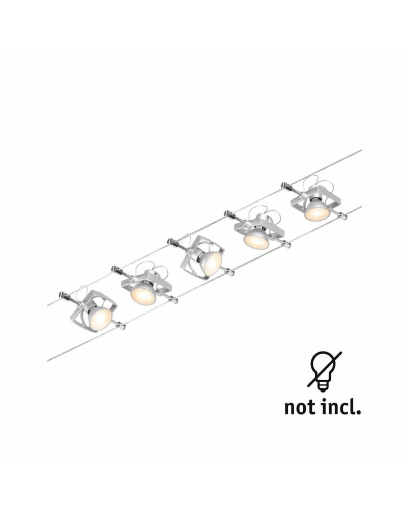 Matt chrome square frame cable system 5 spots max. 10W GU5.3 DC