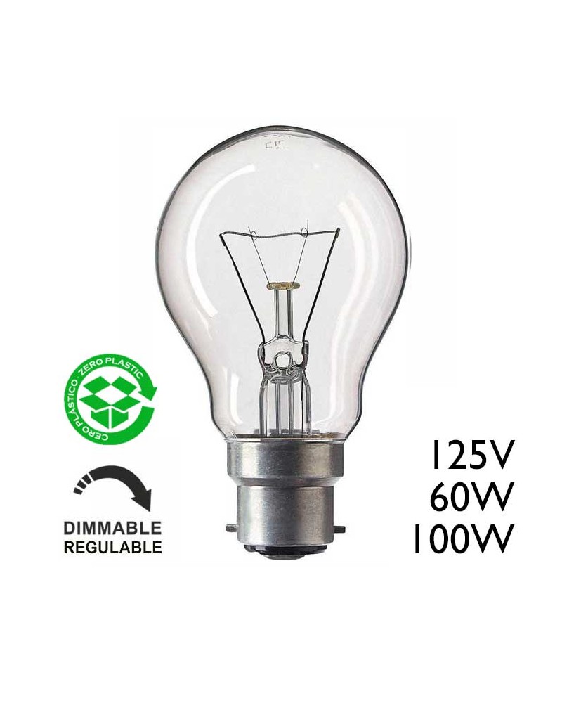 125V Ba22D Clear Standard Bulb 100W 60W Ba22D