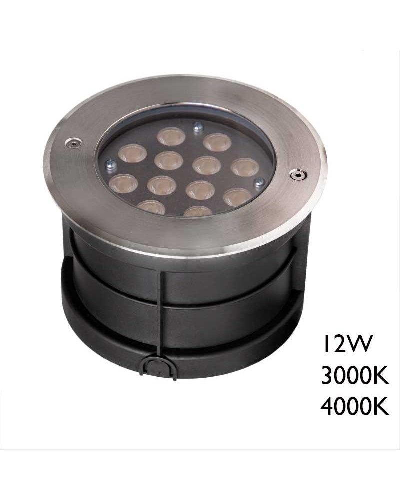 Empotrable de suelo LED 12W IP67 acero inox. de luz blanca 3000K 4000K 1.496 Lúmenes, peso hasta 2.000 Kgs.